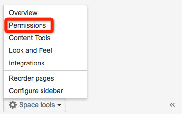 Permissions menu of Confluence